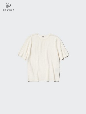 UNIQLO - свитер из ультратонкой мериносовой шерсти с 3D-технологией и фактурным рубчиком - 01 OFFWHITE