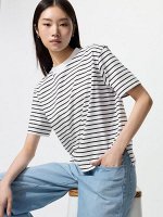 UNIQLO - хлопковая футболка AIRism в полоску - 01 OFFWHITE