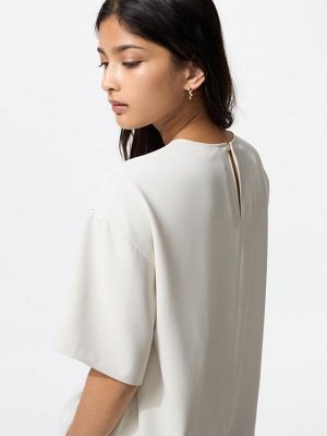 UNIQLO - драпированная футболка-блузка с коротким рукавом - 01 OFFWHITE
