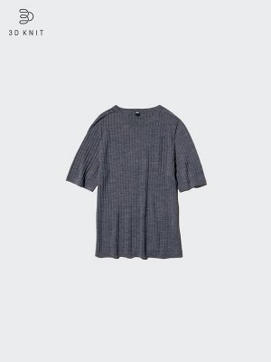 UNIQLO - свитер из ультратонкой мериносовой шерсти с 3D-технологией и фактурным рубчиком - 18 WINE