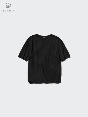 UNIQLO - свитер из ультратонкой мериносовой шерсти с 3D-технологией и фактурным рубчиком - 09 BLACK