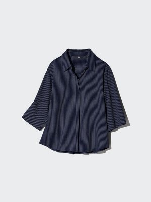 UNIQLO Rayon Skipper Blouse - блузка в полоску с рукавами 3/4 - 69 NAVY