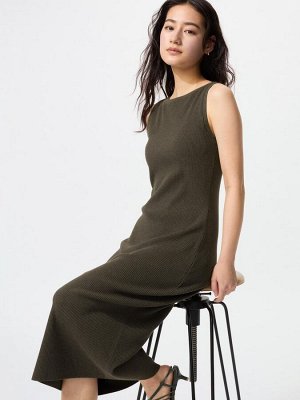 UNIQLO Washable Knit Bra Dress – трикотажное платье-комбинация с бра - 34 BROWN
