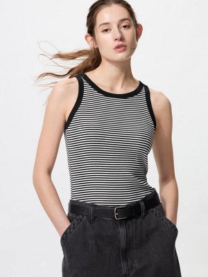 UNIQLO Rib Bra Top American Sleeve – бра-топ из рибаны с американской проймой - 09 BLACK
