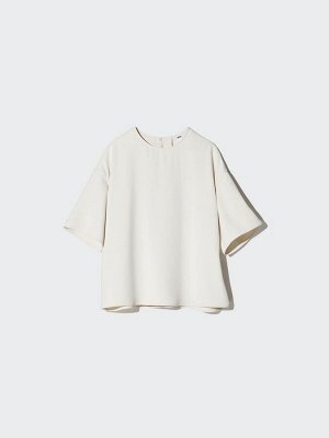 UNIQLO - драпированная футболка-блузка с коротким рукавом - 01 OFFWHITE
