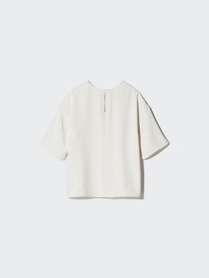 UNIQLO - драпированная футболка-блузка с коротким рукавом - 01 OFFWHITE