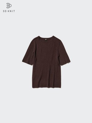 UNIQLO - свитер из ультратонкой мериносовой шерсти с 3D-технологией и фактурным рубчиком - 39 DARKBROWN
