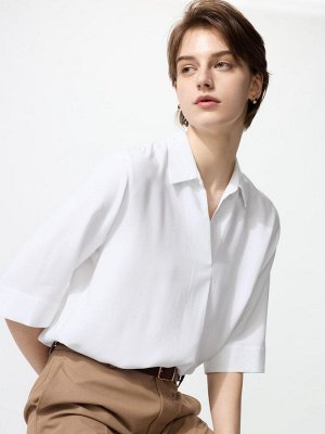 UNIQLO Rayon Skipper Blouse – блузка с рукавом 3/4 - 00 WHITE