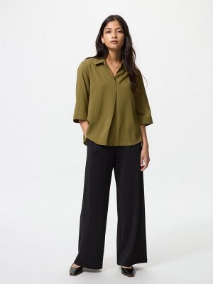 UNIQLO Rayon Skipper Blouse – блузка с рукавом 3/4 - 56 OLIVE
