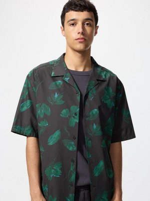 UNIQLO Open Collar Shirt Print – принтованая рубашка с открытым воротом - 59 DARKGREEN
