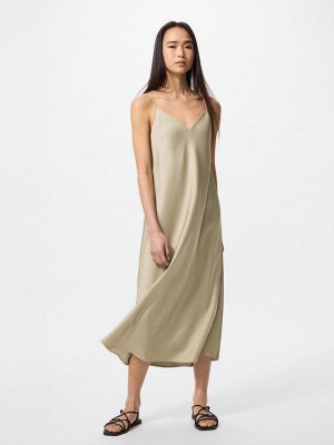 UNIQLO Satin Camisole Dress – атласное платье-комбинация - 58 DARKGREEN