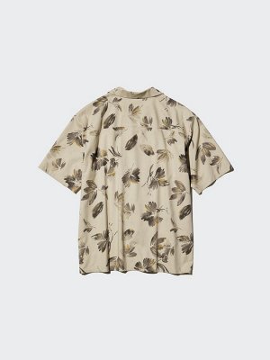 UNIQLO Open Collar Shirt Print – принтованая рубашка с открытым воротом - 32 BEIGE