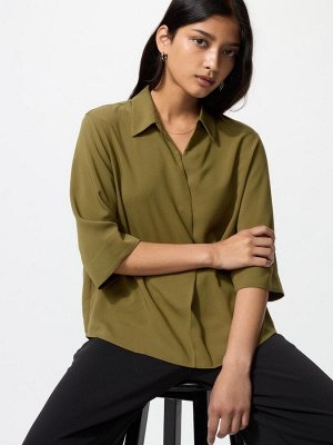 UNIQLO Rayon Skipper Blouse – блузка с рукавом 3/4 - 56 OLIVE