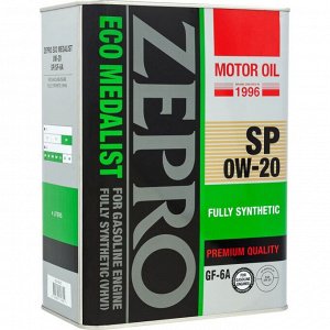Масло моторное Zepro Eco Medalist 0w20, синтетическое, API SP, ILSAC GF-6A, для бензинового двигателя, 4л, арт. 4250-004-0