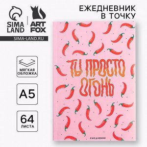 Ежедневник А5, 64 листа в точку, мягкая обложка «Ты просто огонь»