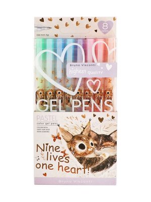 Набор гелевых ручек 8цв PASTELS.LOVE ME. Котики приносят счастье, 0.8мм