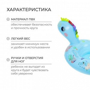 Круг для плавания «Динозаврик», 75x50 см, детский, с сиденьем. бирюзовый
