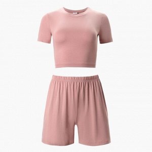 Комплект женский (футболка, шорты) MINAKU: Home collection цвет тёмно-бежевый