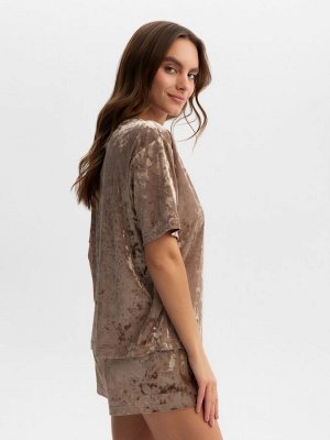 Комплект женский(футболка и шорты) KAFTAN Velvet, кофейный