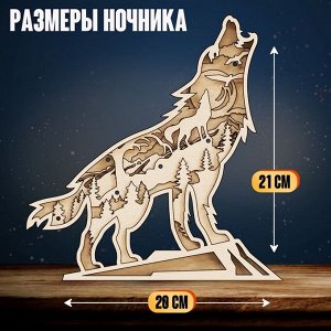 Деревянный конструктор «Волк», размер 21x20 см, гирлянда в комплекте