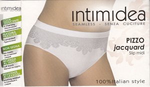 Intimidea SLIP MIDI PIZZO JACQUARD Трусики-слипы из мягкой микрофибры со средней посадкой и жаккардовым рисунком. Практичные с привлекательным внешним видом.(bianco - белый) пр. Италия