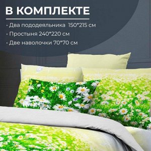 Комплект постельного белья Семейный, бязь ГОСТ (Ромашковое поле)