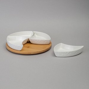 Менажница "Flowers Story" с деревянной подставкой, 4 секции, 25x5,5 см, 175 мл, 1 шт.