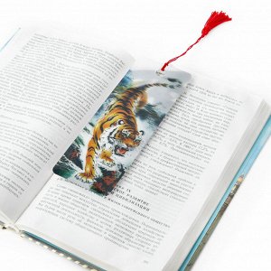 Закладка для книг 3D BRAUBERG, объемная, "Бенгальский тигр", с декоративным шнурком-завязкой, 125755