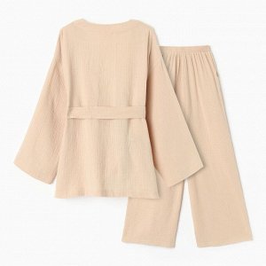 Комплект домашний женский (рубашка на запах, брюки) KAFTAN Basic размер, бежевый