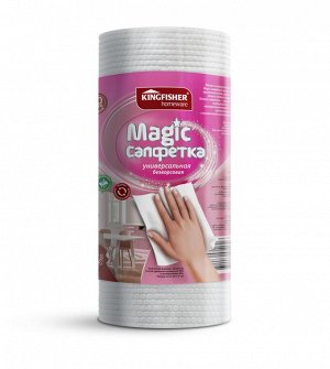 KINGFISHER®️ MAGIC САЛФЕТКА многоразовая, универсальная, безворсовая, цвет белый, 28х21см, рулон 60 листов