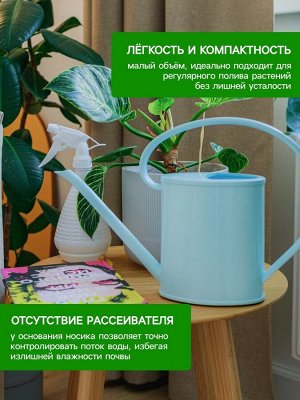 Лейка с длинным носиком, 1.2 л, без рассеивателя, голубая, Greengo