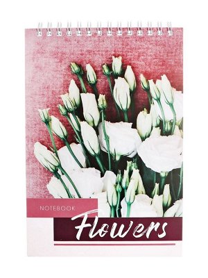 Блокнот А5, 60 листов в клетку, на гребне Flowers, обложка мелованный картон, блок 60г/м2