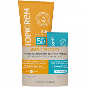 Топикрем Набор 3+: увлажняющее солнцезащитное молочко SPF50+ 200 мл + желе после загара 50 мл (Topicrem, Sun Protect)