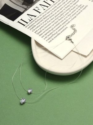 Кулон «На леске» двойная слеза, белый в серебре, 40 см