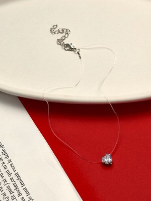 Кулон «На леске» сердечко, белый в серебре, 30 см