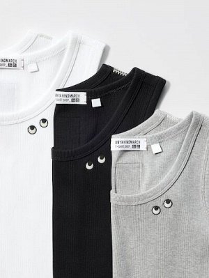 UNIQLO x ANYA HINDMARCH - облегающая майка в рубчик с акцентом на детали - 03 GRAY
