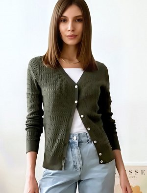 Кардиган тонкой ажурной вязки из хлопка и вискозы