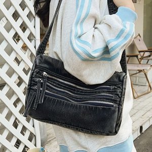 Новая Маленькая квадратная джинсовая сумка с карманами, черная, 29*8*19см