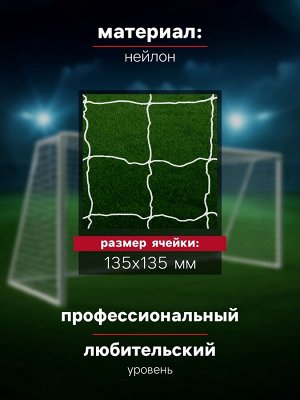 Сетка футбольная ONLYTOP, 7,5х2,5 м, нить 3 мм, 2 шт.