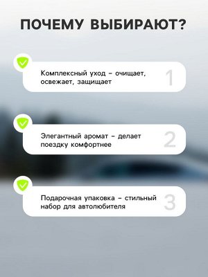 Подарочный набор автолюбителю Grand Caratt black, Чистый салон: ароматизатор-спрей 100 мл, полироль салона 100 мл, очиститель салона 100 мл, микрофибра