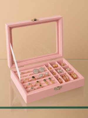 Шкатулка, 7 полос, 9 ячеек, 20.5x15x5 см, розовая