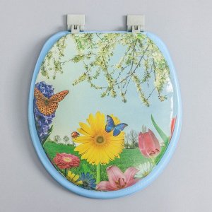 Сиденье для унитаза с крышкой,Росспласт, 43x37 см, мягкое, голубое, МИКС
