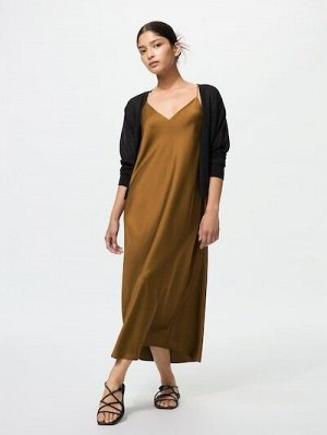 UNIQLO Satin Camisole Dress – атласное платье-комбинация - 34 BROWN