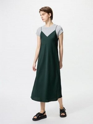 UNIQLO Satin Camisole Dress – атласное платье-комбинация - 58 DARKGREEN