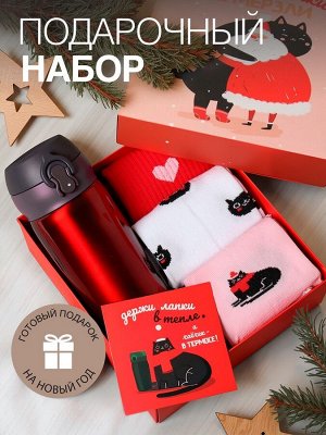 Новогодний подарочный набор термос и носки 3 пары KAFTAN "Лапки", размер 36-39