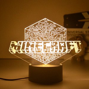 3D ночник USB Майнкрафт, теплый белый свет