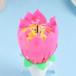 Свеча для торта музыкальная "Тюльпан", крутящаяся, розовая, 14.5x6 см