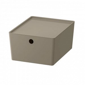 KUGGIS, Коробка с крышкой, темно-серо-бежевая, 26х35х15 см
