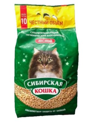 Наполнитель древесный "Сибирская Кошка" 10л. ЛЕСНОЙ