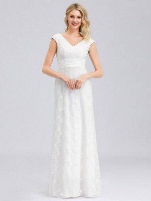 Элегантное длинное белое свадебное платье с кружевным принтом без рукавов